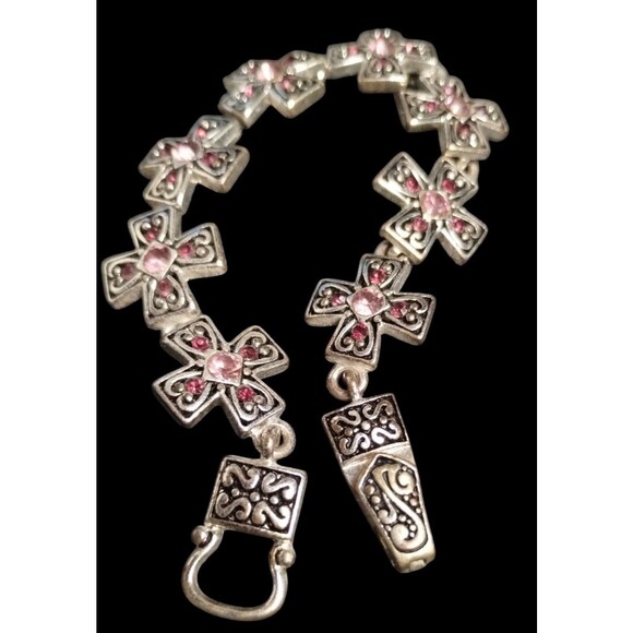 Sterling Plated Cross Bracelet and Pendant Pink Stones Magnetic Clasp - Picture 2 of 6